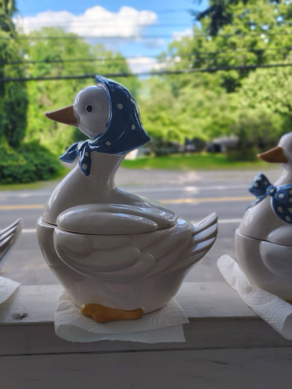 Ceramic Duck Canister with Blue Polka Dot Scarf - Decorative Kitchen Jar